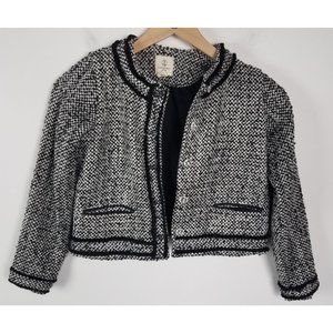 Lands' End Girls Sz. 7/8 Black/White/Silver Tweed Button Up Jacket/Blazer